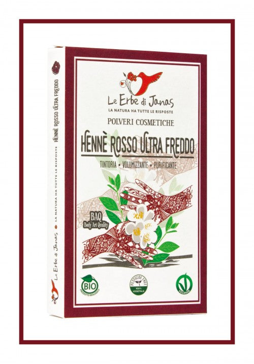 Henné Rouge Violine ultra Froid Le Erbe di Janas, henne rosso ultra freddo, ultra cold shades red coloration rouge cerise, henné violine,  soigne et apaise le cuir chevelu, brillance, volume, couvre cheveux blancs et gris, brillance cheveux châtains , soin capillaire et coloration, plantes henné, henné d'algérie