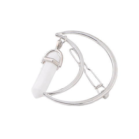 Barrette Croissant de Lune argent et pierre blanche