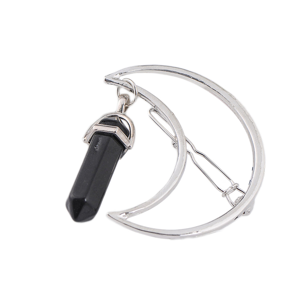 jolie barrette bien mystérieuse, pour ajouter une touche d'originalité à vos coiffures ! Pince, coiffure, chignon, bijou, accessoire, bijou, cheveux, lune, croissant, moon, nuit, gothique, hair, tresse, soin, boutique, henne, elastique, pic à cheveux, pierre, opaline, quartz blanc, sorciere, magie, goth, pierre de lune