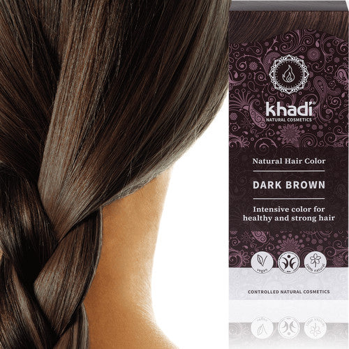 coloration Khadi marron châtain foncé, intense, Noir Froid, brun, cheveux châtain moyen et Noir Bleuté sur les bases foncées, brun, brune, marron foncé, couvre cheveux blancs, coloration végétale 100% naturelle, bio, vegan, henne, henné, soin cheveux, dark brown, noir, couverture cheveux gris, logona, indigotier