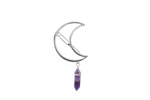 Barrette Croissant de Lune argent et pierre améthyste