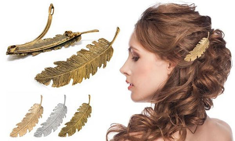 Barrette Plume Feuille Or ou Argent