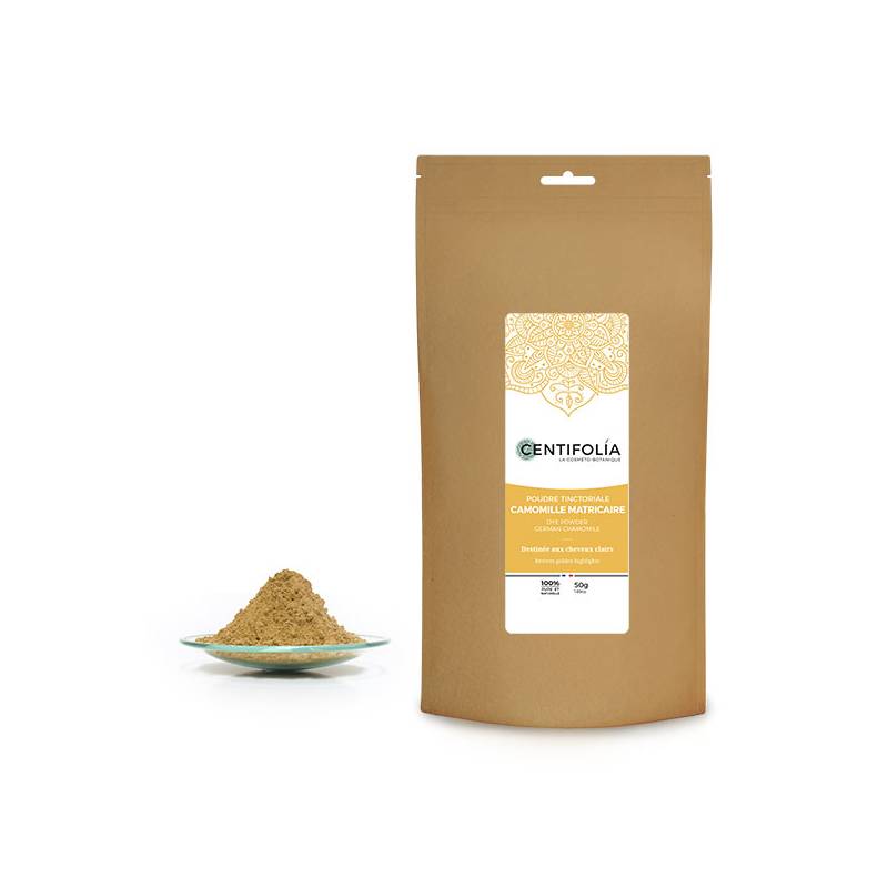 Camomille Matricaire Centifolia renforce et ravive les reflets blonds dorés. ajoutée à un henné naturel, elle intensifie le côté cuivré clair en masque capillaire, avec du henné neutre ou du Sidr, couleur blonde, cheveux dorés, blond, naturel, bio, coloration, éclaircir, éclaircissement, châtain clair, éclaircir couleur