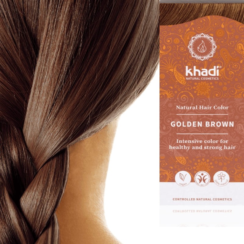 coloration Khadi châtain clair blond, marron châtain foncé, intense, Noisette naturel, brun, cheveux châtain moyen et Noir sur les bases foncées, brun, brune, marron foncé, couvre cheveux blancs, coloration végétale 100% naturelle, bio, vegan, henne, henné, soin cheveux, teinture, couverture cheveux gris, logona