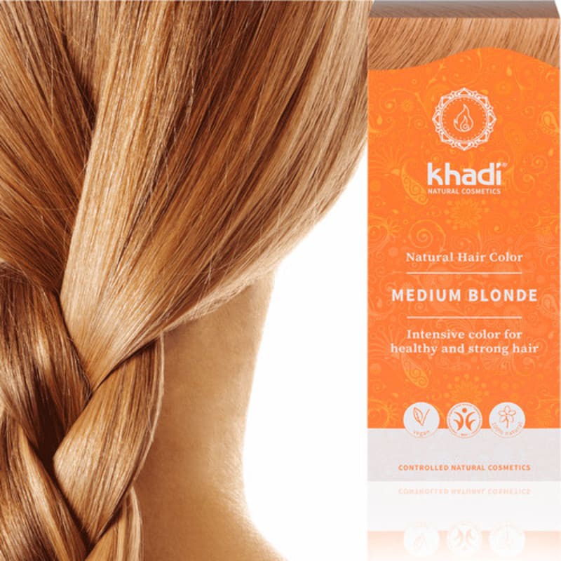 coloration Khadi blond foncé cendré moyen, châtain clair blond, marron châtain, intense, Noisette naturel, brun, cheveux châtain moyen, éclaircir, reflets dorés, brun, brune, brillance, couvre cheveux blancs, coloration végétale 100% naturelle, bio, vegan, henne, henné, soin cheveux, teinture, couverture cheveux gris,