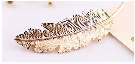 Barrette Plume Feuille Or ou Argent