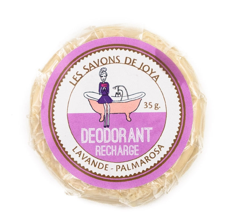 Déodorant les savons de joya lavande et palmarosa, anti-transpirant, déo, en forme de galet, 100% naturel, écologique et économique. Vegan et Bio sans huiles essentielles, soin capillaire, sec, bio, vegan, masque, biologique, savon, plante, karite, coco, joya
