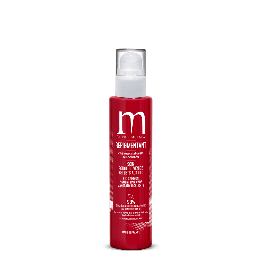 Patrice Mulato Cosmetics, échantillon, rouge venise, sienne, soin repigmentant, shampoing repigmentant, masque, soin cheveux, coloration, rouge cerise venise, ocre havane, sienne brûlée, blond vénitien, ombre naturelle, cheveux rouges, pourpre, violet, violine, henne, entretenir le roux, cheveux rouges, roux, cuivré