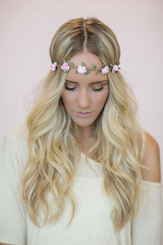 Headband à fleurs rose pastel, élastique